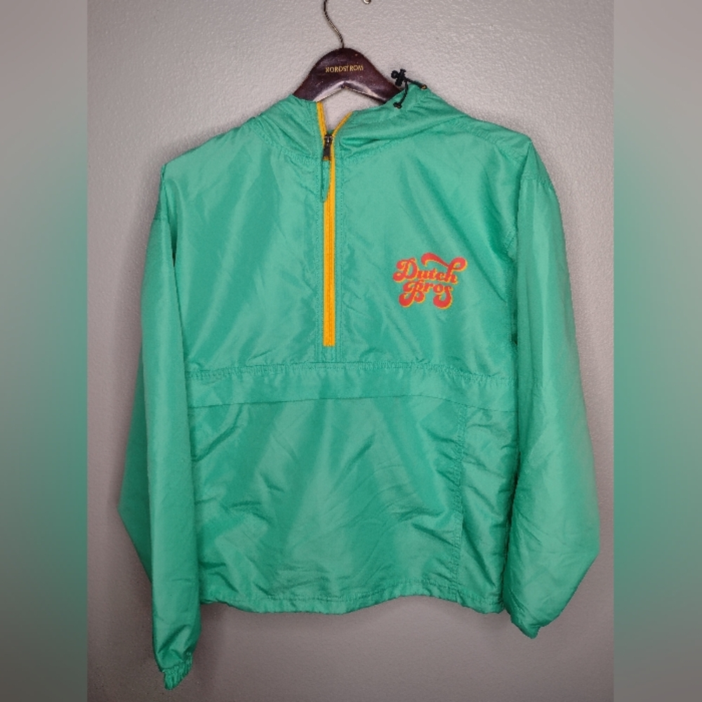 Dutch Bros Coffee Men's Windbreaker Jacket Small Green Logo Graphic Hooded DD